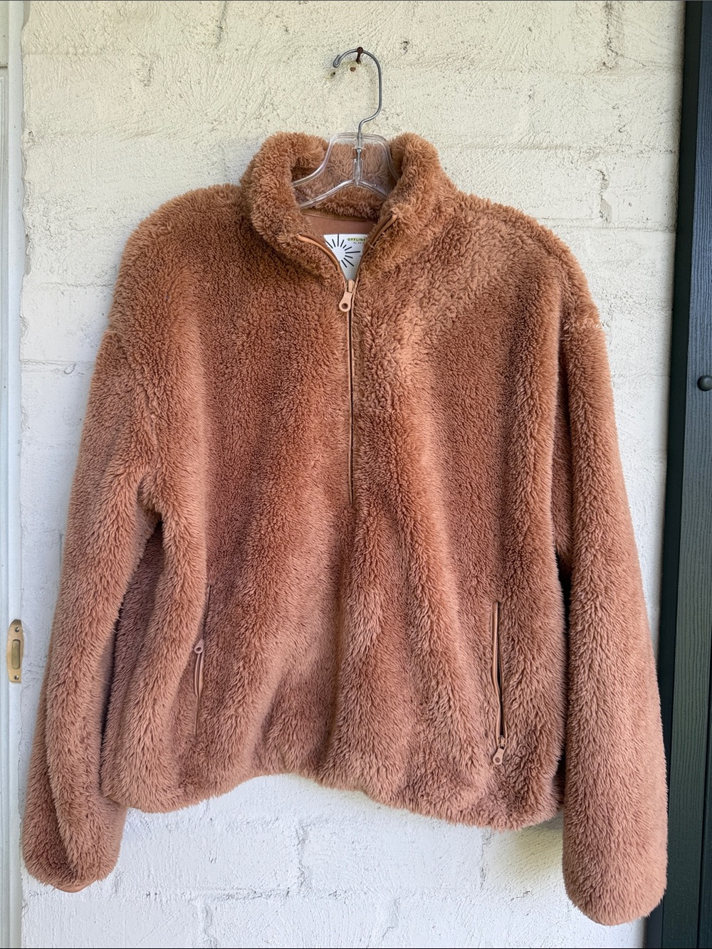 OFFLINE By Aerie Fluffy Sherpa Quarter Zip Sweatshirt Camel Size Small - Picture 10 of 12